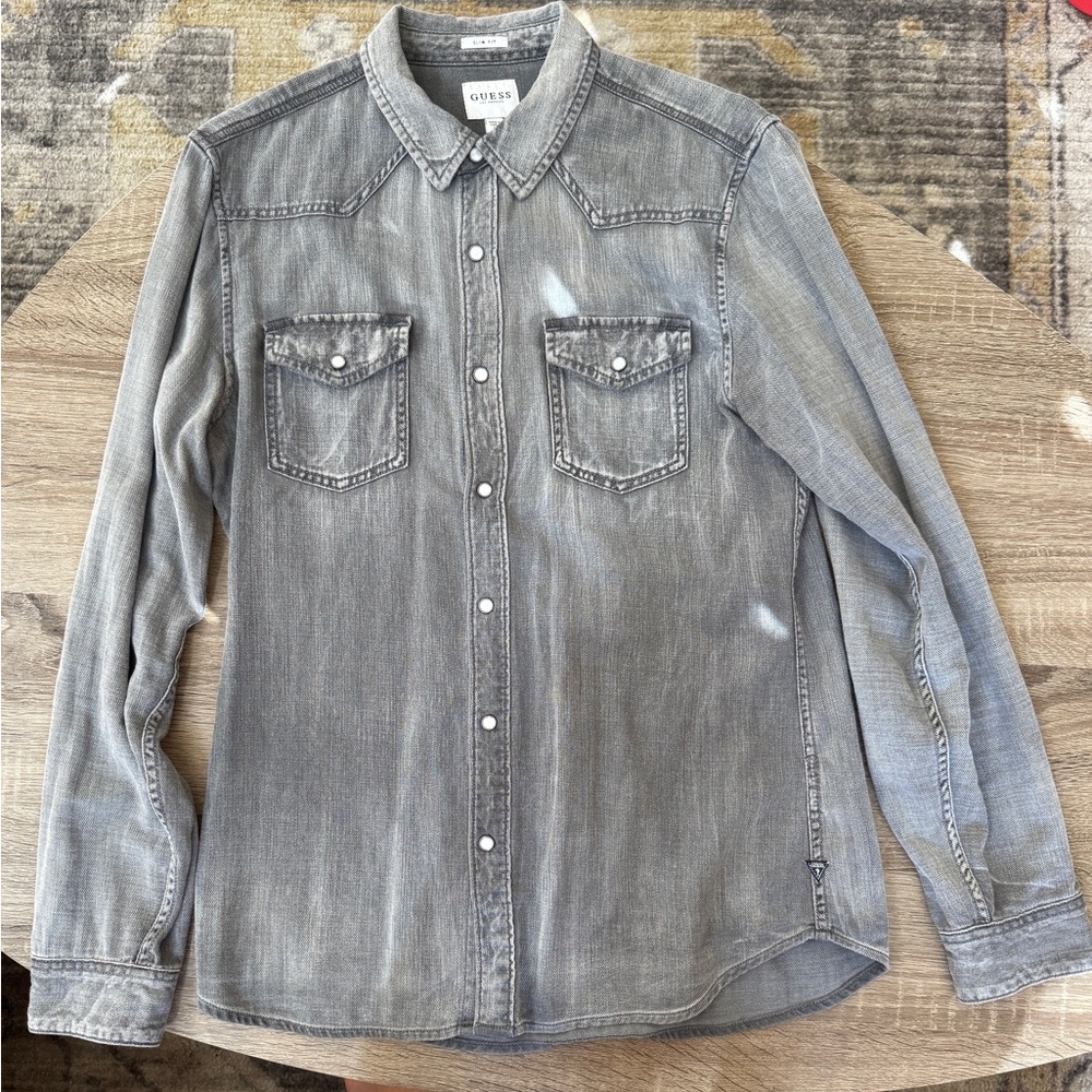 Guess Gray Casual Button Down Shirt with Western Style